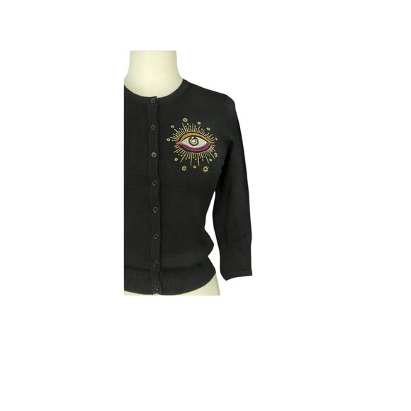 Mischief Made Button Up Cardigan It'll End In Tears Third Eye Pin Up Black L New - Picture 4 of 14